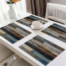 1/2/4/6/8入組印花長方形餐墊，100%聚酯纖維，18"*12"(45*30cm)，復古木紋與條紋圖案，防水防污耐熱，可機洗，適用於居家、餐廳、B&B，四季皆宜 - 彩色 - 查看 6