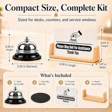 Desk Service Bell Kit With Please Ring Bell For Assistance Sign, Front Desk Bell For Service With Acrylic Counter Sign And Beech Wood Stand For Office Reception, Retail Store, Clinic, Warehouse - As Pic - View 7