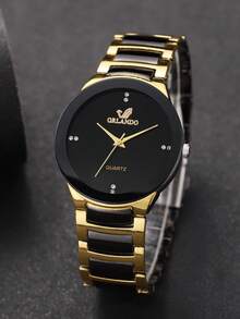 Men's Gift Watch Classic Fashion Rhinestone Dial Casual Business Quartz Wristwatch, Gift For Boyfriend (1pc/Set) Watch Box Not Included - Black - View 5