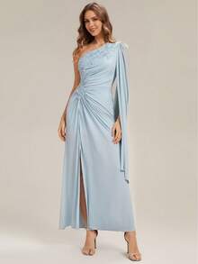 EVERPRETTY Gaun Malam Formal Elegan dan Menawan untuk Pesta, Gaun Tamu Pernikahan Musim Gugur, Cocok untuk Pesta Makan Malam, Pertemuan, Pernikahan, dan Acara Formal. - Baby Blue - View 6