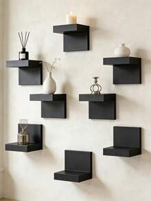 Estantería de almacenamiento montada en la pared de color negro profundo, estante flotante moderno, estantería de almacenamiento estrecha que ahorra espacio con soporte de placa de hierro, fijada con tornillos, adecuada para el hogar y la oficina - Multicolor - Ver 2