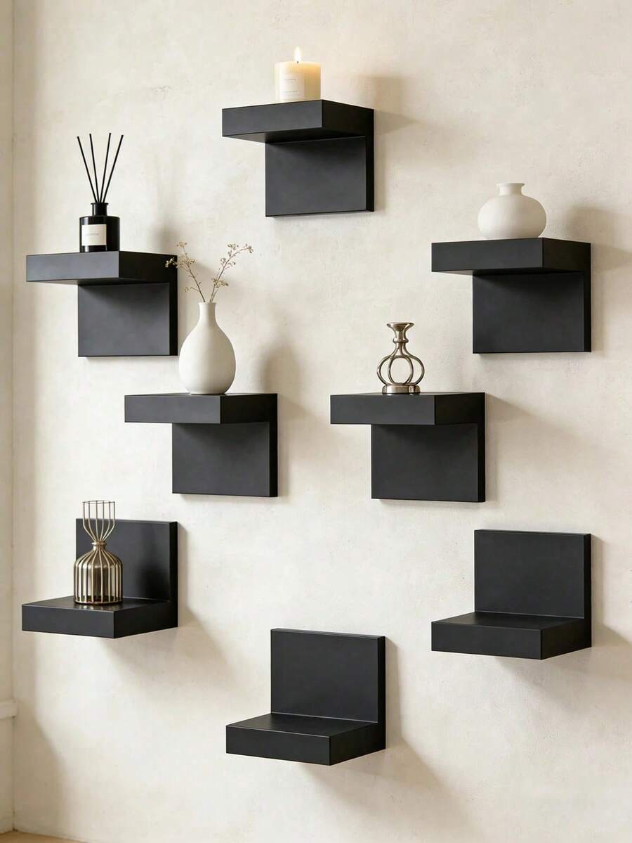 Estantería de almacenamiento montada en la pared de color negro profundo, estante flotante moderno, estantería de almacenamiento estrecha que ahorra espacio con soporte de placa de hierro, fijada con tornillos, adecuada para el hogar y la oficina