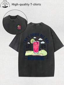 Women's T-Shirt With Modern Print And Vintage Wash - 230g Thick Cotton, Vintage Urban Style, Round Neck, Short Sleeve, Machine Washable, Casual Clothing For Spring And Summer, Unique Loose Fit Women's T-Shirt. - 黑色 - 查看 1