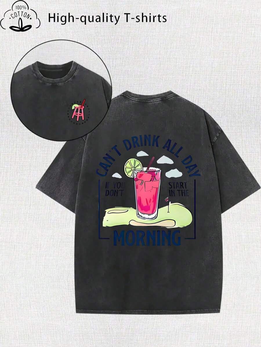 Women's T-Shirt With Modern Print And Vintage Wash - 230g Thick Cotton, Vintage Urban Style, Round Neck, Short Sleeve, Machine Washable, Casual Clothing For Spring And Summer, Unique Loose Fit Women's T-Shirt. - 黑色 - 查看 1