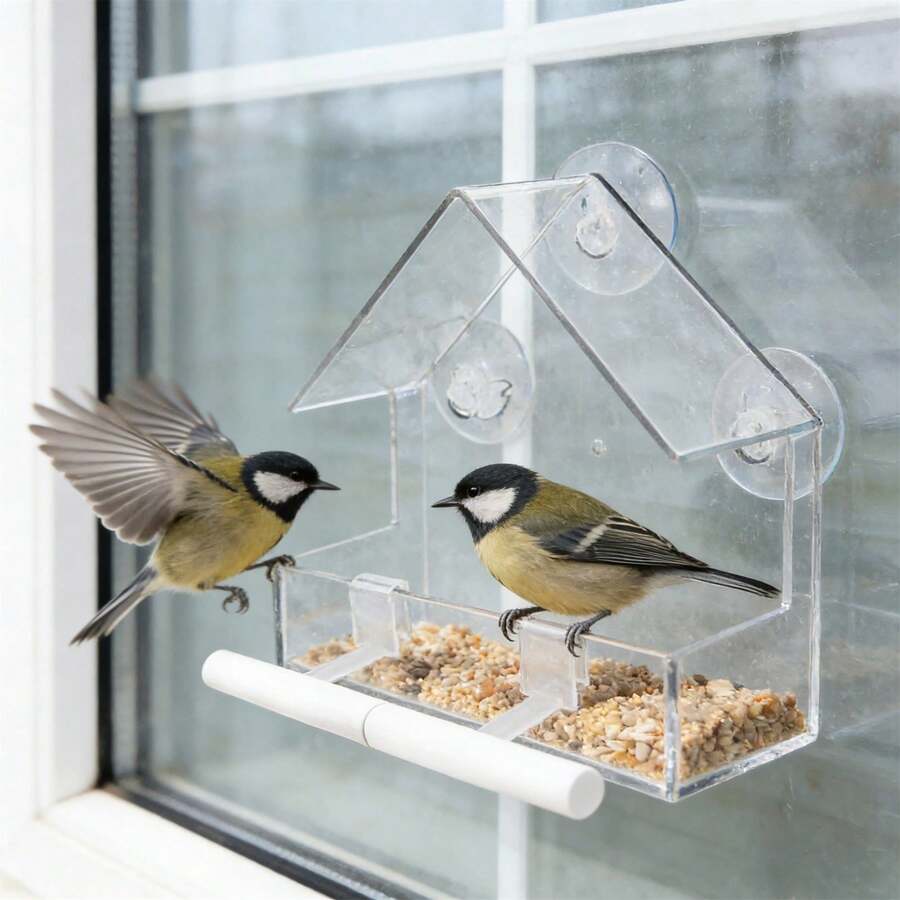 1pc Outdoor Bird Feeder With Strong Suction Cup, Transparent Design, Weather-Resistant, Suitable For Outdoor, Garden, Balcony And Similar Locations
