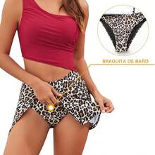 Trajes de Baño para Mujer Completos Bañador con Un Hombro Cintura al Descubierto con Falda para Playa - Rojo - Ver 4