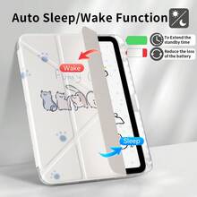 Y型摺疊保護殼 適用於 iPad (A16) 11代 11吋 10代 10.9吋 Air 8 (M4) 11吋 2026 7代 8代 9代 10.2吋 Pro 11 2020-2022 Air 7/6 (M3/M2) 11吋 S10 Lite A11 A11+ 附筆電收納槽 智慧保護殼 柔軟 TPU 背板 自動喚醒/睡眠 - 小貓 - 查看 3