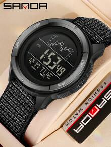 SANDA Digital Watch, Men's Nylon Strap, Digital Display, Multi-Function Alarm, Student Watch, Waterproof, Military Sport, LED Watch - one-size - View 1
