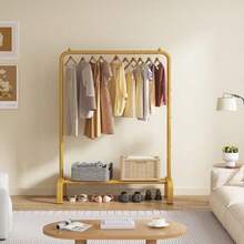 JIUYOTREE - Perchero estándar para ropa con estantes de almacenamiento organizador de ropa para colgar ropa chamarra chamarra suéter jeans dorado - Dorado - Ver 3