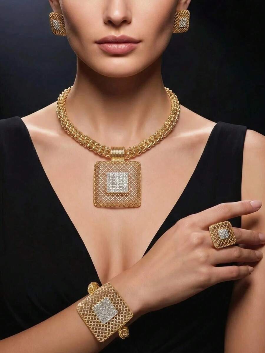 Jewelry Women Gold Necklace Wedding Anniversary Celebrations Jewelry Set Attend Important Events Traditional Bridal Earrings Rings Bracelets Charm