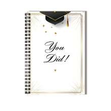 1pc Black & Gold Graduation Theme Spiral Coil Notebook, Cover Printed "You Did!", Decorated With Graduation Cap & Star Elements, Full Of Ritual Sense. 100 Pages Large Capacity, Suitable For Work Records, Study Notes, Diary Writing, Etc., Also A Thoughtful Gift Choice For Graduation, Birthday. - F - View 3