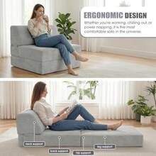 Kasunpul - Sofá cama plegable con almohada espuma viscoelástica silla convertible con funda lavable futón para sala de estar recámara uso de invitados oficina en casa departamento color - Gris claro - Ver 5