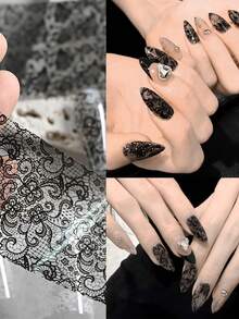 10 Rolls 2.5*50cm Black & White Lace Flower Nail Art Transfer Foils Stickers, Elegant Sexy Floral Nail Art Transfer Foil Starry Sky Decals For DIY Manicure, Nail Supplies, Nail Decoration - Multicolor - View 5