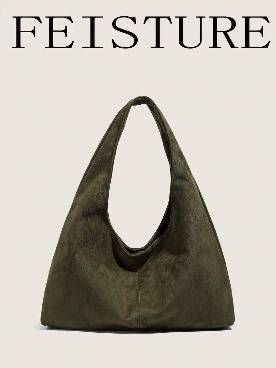 1pc Suede Fabric Large Capacity Solid Color Underarm Bag, Magnetic Closure, Suitable For Daily Outings, Dates, Commuting