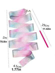 1pc Sparkling Dance Ribbon/Rhythmic Gymnastics Ballet Spinning Ribbon, Glittering Sports Performance And Stage Performance Prop Ribbon Length 78.74 Inches, Suitable For Dance Performance, Belly Dance, Ballet - Multicolor - View 6