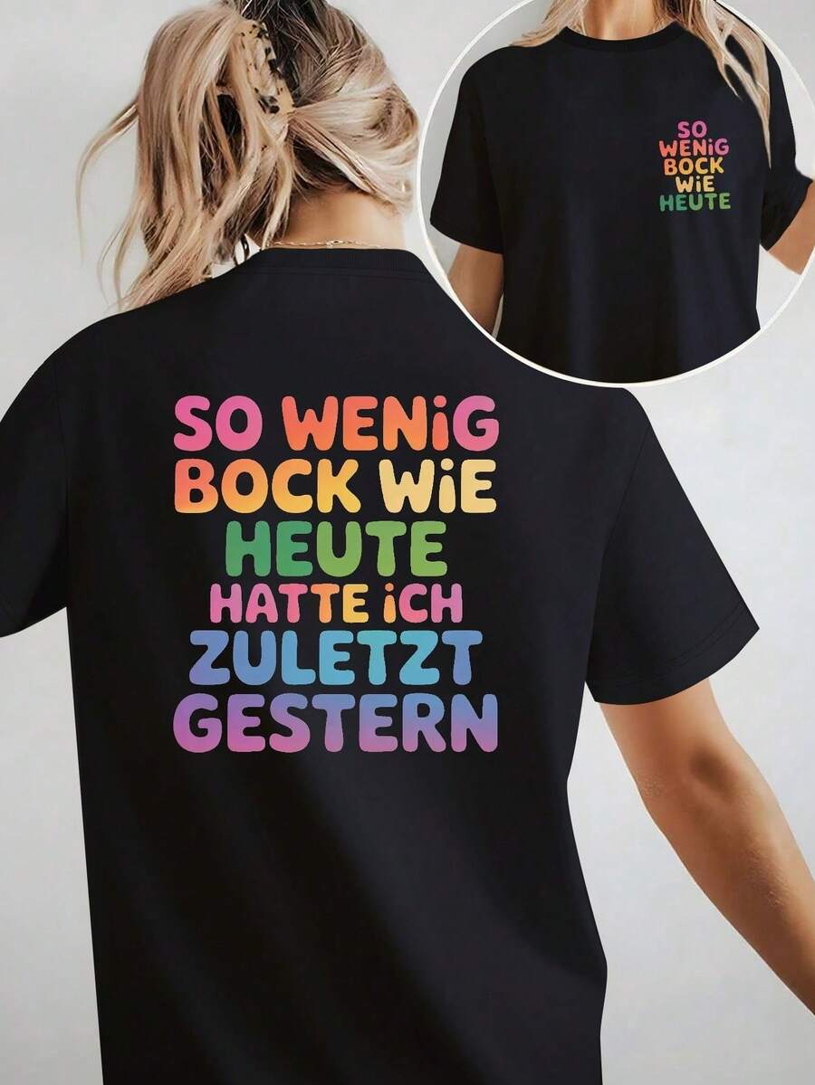 Rainbow Typography Mother's Day Gift, Mother's Day Theme, AS LITTLE AS IT IS TODAY, Women's Casual Short Sleeve T-Shirt, Pure Cotton, Round Neck, Graphic Print, Daily Wear, Best - 後退 - 查看 1