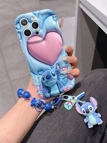Disney Has Authorized, Phone Case - Chain Set, The Stitch Lilo & Stitch 3D Phone Case Plus A Silicone 3D Stitch Bracelet With Metallic Ring Removable Bracelet, Stitch And Angel Pattern, Compatible With Iphone17/16/15/14/13/12/11/XS/XR/X Plus Pro Max, A Stylish Cartoon Phone Case, The Perfect Gift Choice, Phone Protection, Durable Phone Cover, Great Gift For Friends And Family. - trắng - Xem 1