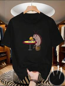 Camiseta con Estampado de Caracol y Concha de Caracol para Hombre y Mujer - Transpirable, de Secado Rápido, Casual de Verano, Cuello Redondo, Manga Corta, Negra con Diseño Colorido de Caracol - Negro - Ver 2
