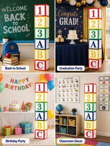 6pcs Colorful Cartoon ABC Letter And Number Balloon Box, Letter Decoration Box, Back To School, Preschool Graduation, Birthday, School Party, Popular Holiday Decoration Photo Props - Back-to-school Balloon Box Set - View 7