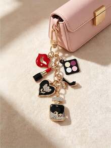 Luxurious Rhinestone Beauty Themed Keychain, Gold Dripping Oil Multi Pendant Bag Hanging Accessory, Sparkling Crystal Fashionable Key, Cute And Gorgeous Keychain Suitable For Keys, Handbags, Backpacks And Car Keys, Suitable For Daily Use, Shopping - Multicolor - View 8