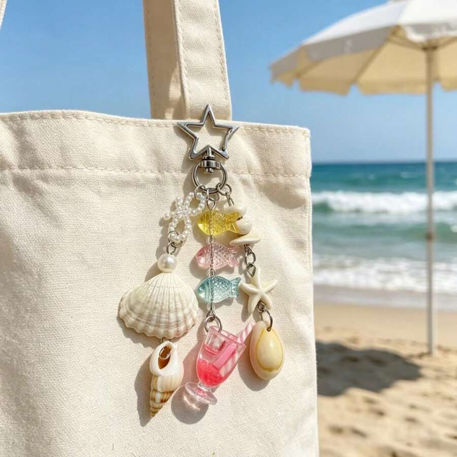 1 pieza Estilo Bohemio Colgante de Cuentas Oceánicas Encanto de Pez Transparente y Colorido Accesorio de Llavero Decoración de Mochila de Verano - Multicolor - Ver 1