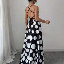 Vestido con estampado de lunares y tirantes cruzados sin espalda para mujer . - Azul - Ver 4
