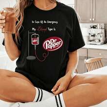 Graphic TeesShirt My Blood Type Is Dr. Sweatshirt Cute Shirt Gift For Her Soda Shirt Birthday Gift ,Pepper -Minimalist T-Shirt Street Style Loose-Fit T-Shirts,Soft T-Shirt,Leisure And Versatile Daily Travel,Summer Travel Neutral T-Shirtcotton Summer Tops - 黑色 - 查看 1