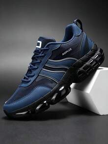 Men's Sports Shoes 2026 Newest All-Black Thick Sole Chunky Sneakers Height-Increasing Shock-Absorbing Breathable Mesh Athletic Shoes Streetwear Versatile Men's Shoes Leather PU Mesh Splicing Marathon Running Shoes Men's Plus Size 46 Shoes Youth Handsome Men's Shoes - Royal Blue - View 11