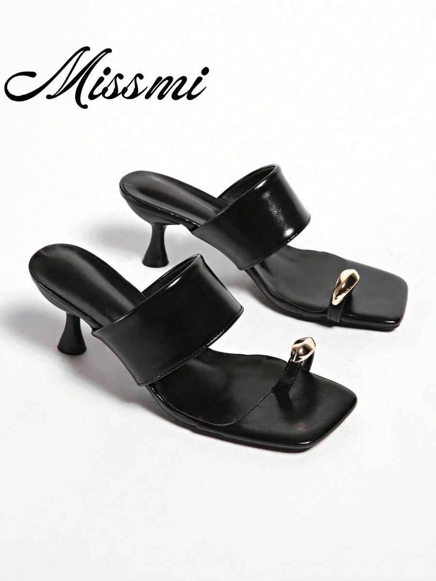 5cm New Colorblock Minimalist Wedge Thong Sandals For Women, Summer Open Toe High Heels 2025,Kitten Heels,Flip Flops - Black - View 1