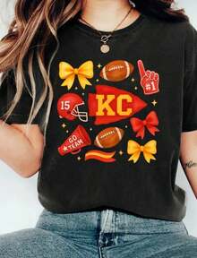 KC T-Shirt, Comfortable KC Football Shirt With Distressed Print, Kansas City Retro T-Shirt, Loose Fit Retro T-Shirt - Back 8 - View 1