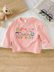 1pc Baby Girl Cute Long Sleeve T-Shirt, "IT'S OKAY TO BE DIFFERENT" Print, Soft Fabric, Casual Style - Pink - View 2