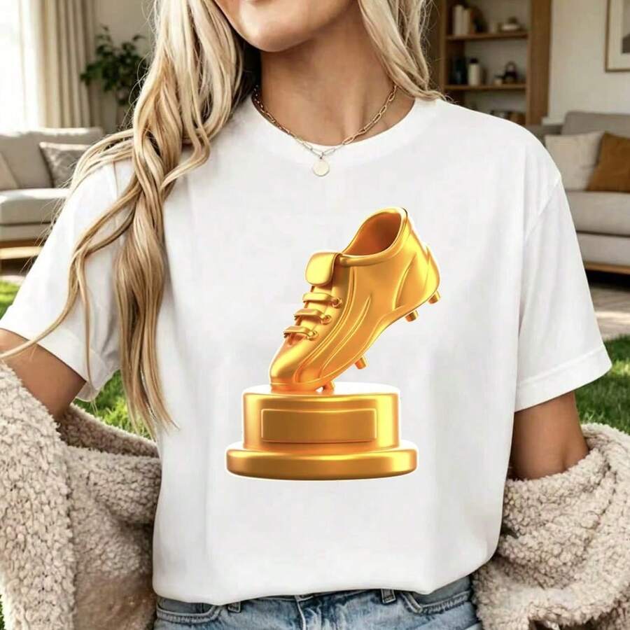 Vintage T-Shirt With Gold Trophy Graphic - 白色 7 - 查看 1