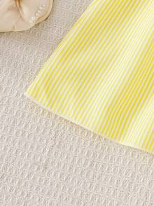 Girls' Sleeveless Contrast Ruffle Striped Backless Camisole Dress, Fashionable Girls' Summer Dress - Yellow - View 3