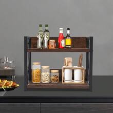 2-Tier Kitchen Countertop Shelf, Small Spice Rack, Kitchen Spice Organizer, 30kg Load Capacity, Countertop Shelf For Kitchen Worktop (30x15.75x26.42cm Brown) - 查看 8