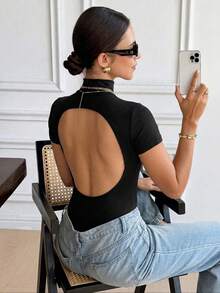 Sexy & Fashionable Versatile High Neck Backless Bodysuit, New Spring/Summer Design Highlights Curves Black - Black - View 2