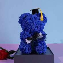 Graduation Rose Bear, Blue Artificial Flower Teddy Bear With Graduation Cap, Graduation Memorial Gift/Graduation Rose Bear/Flower Teddy Bear/Graduation Cap/Graduation Gift/Everlasting Flower - Multicolor - View 5