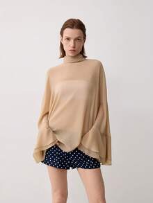 Women's Solid Color Stand Collar Casual Versatile Daily Wear Top - Apricot - View 1