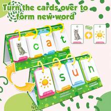 78Pcs/Set CVC Word Games, Cartoon Alphabet Double Sided Education Flash Card For Matching Letter Reading Spelling Game Learning Activities, English Learning Cards Early Education Parent Child Interactive Game Back To School - 彩色 - 查看 2