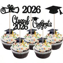 30 adornos para cupcakes con temtica de graduacin 2024, con purpurina, felicitaciones de graduacin 2024, para decoracin de pasteles de graduacin 2024, para suministros de temtica de - black + Diseño 6 - Ver 1