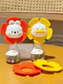 2-In-1 Baby Rattle Teether Toy, Cute Duck & Rabbit Soft Silicone Teether Rattle, Suitable For 0-12 Months Infants, Tummy Time, Nursery, Stroller, Car Seat Sensory Toy, Perfect Baby Shower, Newborn, 1st Birthday Gift - Multicolor - View 10