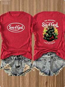 Women's Casual Cotton Round Neck Short Sleeve T-Shirt Graphic Print Pullover Tee Top - màu xanh lá - Xem 7