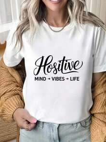 Camiseta de Moda para Mujer Primavera-Verano 2026 con Cuello Redondo y Mangas Cortas, Camiseta con Frases Motivadoras y Gráficos Positivos, Camiseta Casual Negra para Uso Diario, Estampado Divertido, Adecuada para Fiestas de Navidad, Actividades Deportivas, Fiestas de Vacaciones, Salidas, Deportes y Otros Regalos Festivos. Graphic Tee,Graphic Tees Women Tops,Summer Tee,Casual T-Shirt,Vacation Outfits Women,A Youthful And Fashionable Design Playeras De MujerBlusas Para MujerTops De MujerRopa Deportiva De MujerPlayeras De Algodón MujerBlusas CasualesCamisetas Para Mujer Blusas Casuales Para Dama Conjuntos Casuales Para Mujer Sudaderas Blusas Elegantes Dama Ropa De Mujer - Blanco - Ver 1