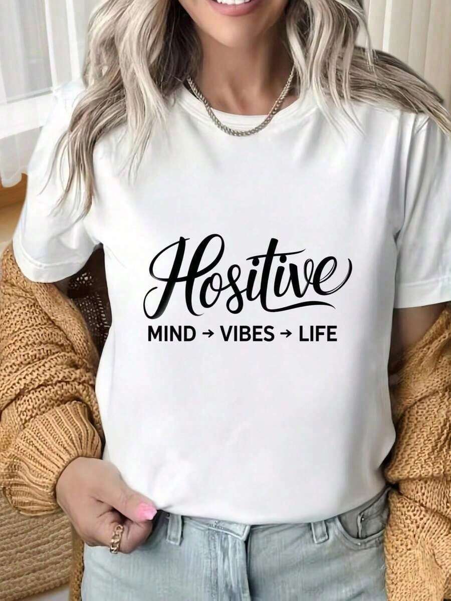 Camiseta de Moda para Mujer Primavera-Verano 2026 con Cuello Redondo y Mangas Cortas, Camiseta con Frases Motivadoras y Gráficos Positivos, Camiseta Casual Negra para Uso Diario, Estampado Divertido, Adecuada para Fiestas de Navidad, Actividades Deportivas, Fiestas de Vacaciones, Salidas, Deportes y Otros Regalos Festivos. Graphic Tee,Graphic Tees Women Tops,Summer Tee,Casual T-Shirt,Vacation Outfits Women,A Youthful And Fashionable Design Playeras De MujerBlusas Para MujerTops De MujerRopa Deportiva De MujerPlayeras De Algodón MujerBlusas CasualesCamisetas Para Mujer Blusas Casuales Para Dama Conjuntos Casuales Para Mujer Sudaderas Blusas Elegantes Dama Ropa De Mujer - Blanco - Ver 1