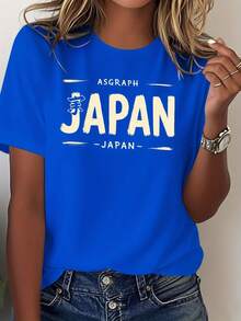 1 Women's T-Shirt With Japanese Kanji - Black With Beige Vintage Texture - Soft And Breathable Casual Top For Everyday Wear - Machine Washable, Minimalist Style, A Must-Have For Lovers Of Japanese Culture. Printed T-Shirt - 藍色 - 查看 1