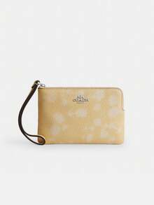 Coach Corner Zip 15/16 Monogram Wristlet Zip Short Wallet with Heart Charm Women's Wrist Strap Card Phone Purse - 淺黃色 - 查看 5