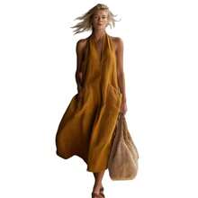 Elegant Women's Dresses Vacation Outfits Women Patch Pocket Suspender Long Dress - 白色 - 查看 6
