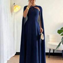 guangzhougaolangshangmao  Vestido verde para mujer, ropa de resort elegante para primavera/verano, vestido formal con capa elegante para mujer, vestido de estilo capa para mujer - Azul - Ver 1