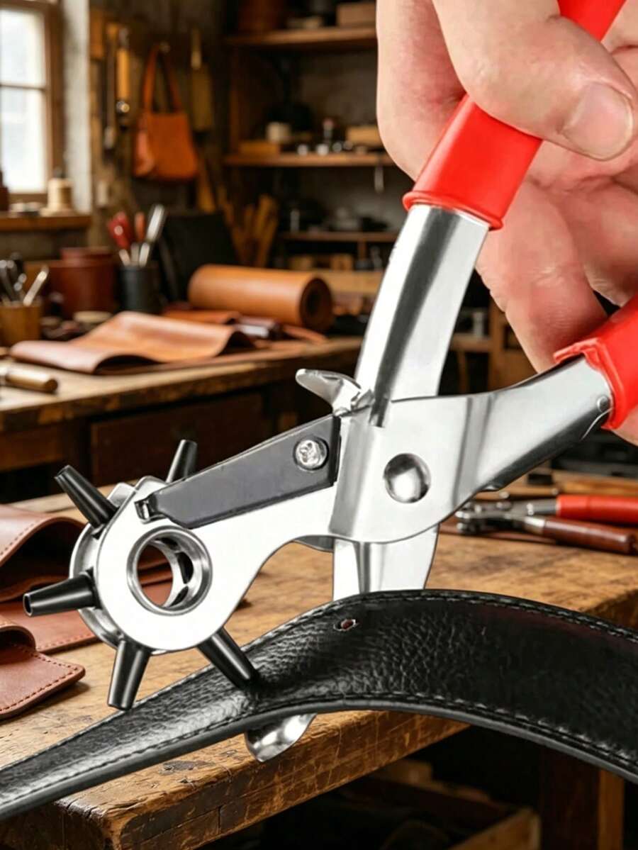 Multifunctional Leather Punching Tool, Leather Hole Puncher, Universal Manual Leather Belt Puncher, Rotating Handheld Leather Puncher, Suitable For Belts, Watch Straps, Dog Collars, Horse Tack, Shoes, Fabrics, DIY Home Or Craft Projects (Random Color And Style), Gift, Leather Craft, Puncher