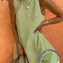 LunaCass8 Vestido casual y elegante de cuello redondo sin mangas color caqui con diseño de estrella de mar, adecuado para primavera y verano - Naranja - Ver 2