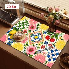 1pc Dish Drying Mat, Coffee Machine Mat, Lemon Grapefruit Cherry Floral Geometric Plaid Patchwork Polyester Fiber Absorbent Mat, Durable, Strong Water Absorption, Suitable For Dining Table, Cafe, Multi-Purpose Drainage Mat, Home Gift, Tabletop Decor - XYLSD-453 - View 2